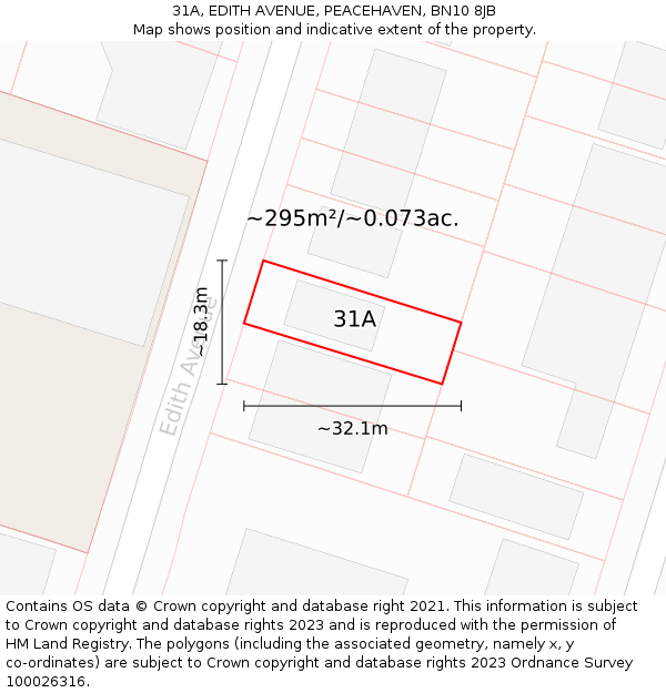 31A, EDITH AVENUE, PEACEHAVEN, BN10 8JB: Plot and title map