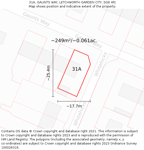 31A, GAUNTS WAY, LETCHWORTH GARDEN CITY, SG6 4PJ: Plot and title map