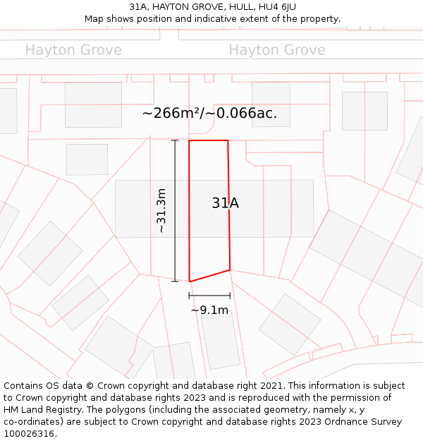 31A, HAYTON GROVE, HULL, HU4 6JU: Plot and title map