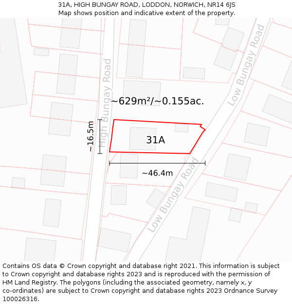 31A, HIGH BUNGAY ROAD, LODDON, NORWICH, NR14 6JS: Plot and title map