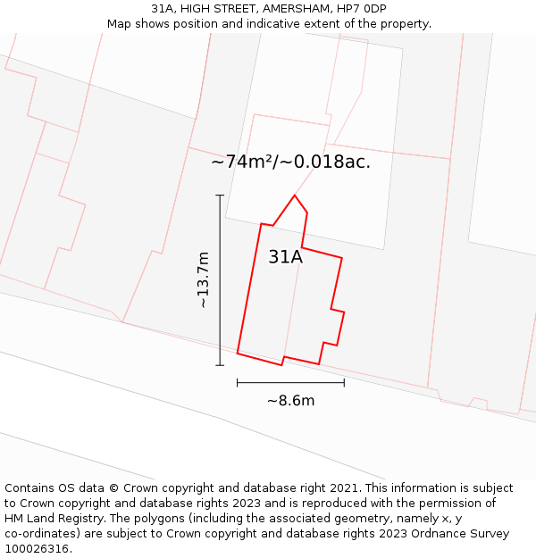 31A, HIGH STREET, AMERSHAM, HP7 0DP: Plot and title map