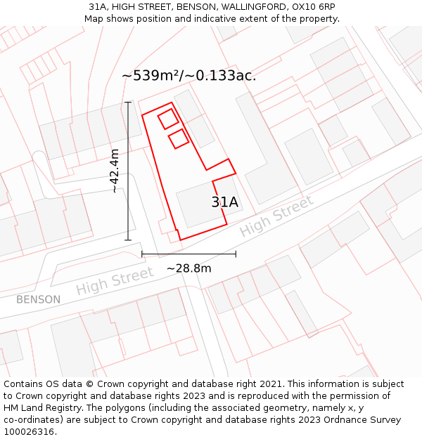 31A, HIGH STREET, BENSON, WALLINGFORD, OX10 6RP: Plot and title map