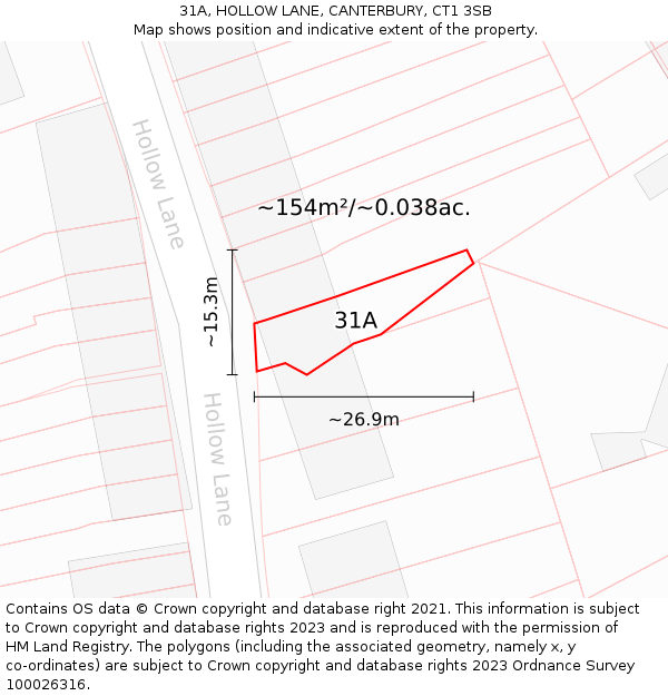 31A, HOLLOW LANE, CANTERBURY, CT1 3SB: Plot and title map