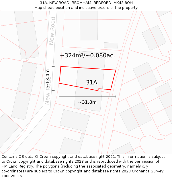 31A, NEW ROAD, BROMHAM, BEDFORD, MK43 8QH: Plot and title map