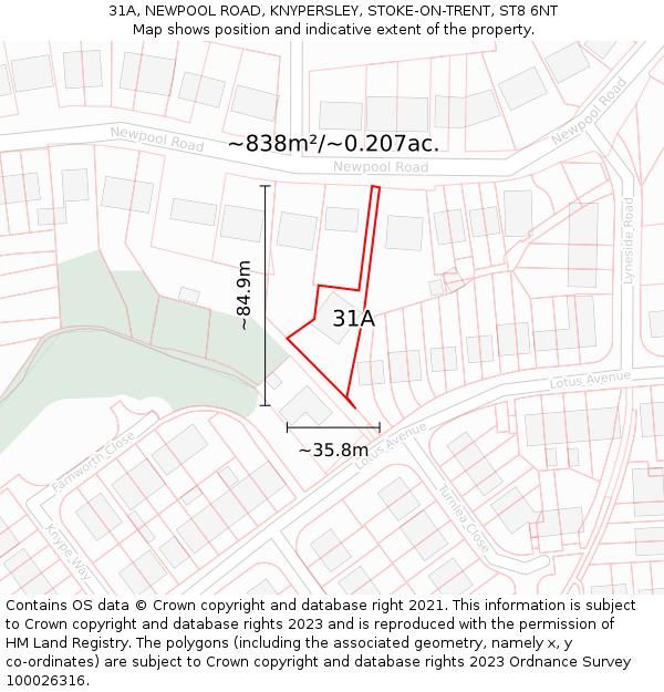 31A, NEWPOOL ROAD, KNYPERSLEY, STOKE-ON-TRENT, ST8 6NT: Plot and title map