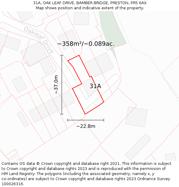 31A, OAK LEAF DRIVE, BAMBER BRIDGE, PRESTON, PR5 6AX: Plot and title map