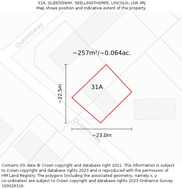 31A, QUEENSWAY, SKELLINGTHORPE, LINCOLN, LN6 4RJ: Plot and title map