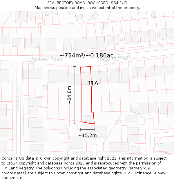 31A, RECTORY ROAD, ROCHFORD, SS4 1UD: Plot and title map