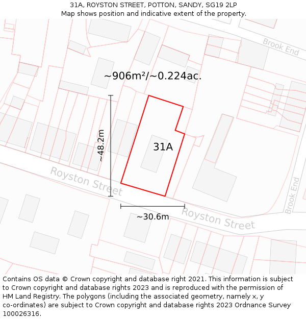 31A, ROYSTON STREET, POTTON, SANDY, SG19 2LP: Plot and title map