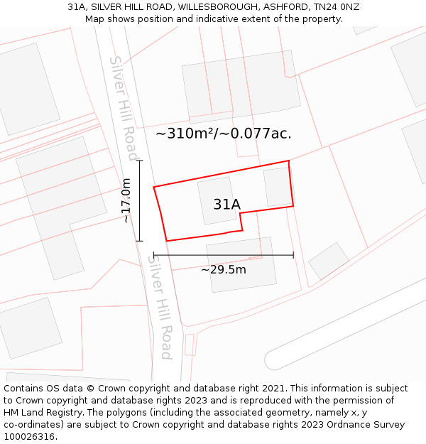 31A, SILVER HILL ROAD, WILLESBOROUGH, ASHFORD, TN24 0NZ: Plot and title map