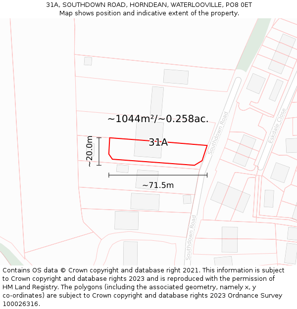 31A, SOUTHDOWN ROAD, HORNDEAN, WATERLOOVILLE, PO8 0ET: Plot and title map