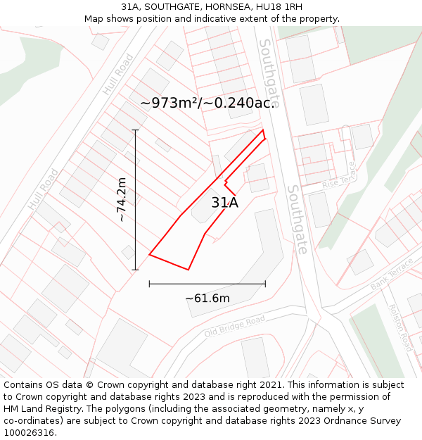 31A, SOUTHGATE, HORNSEA, HU18 1RH: Plot and title map