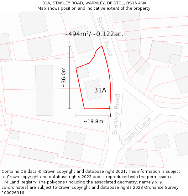 31A, STANLEY ROAD, WARMLEY, BRISTOL, BS15 4NX: Plot and title map