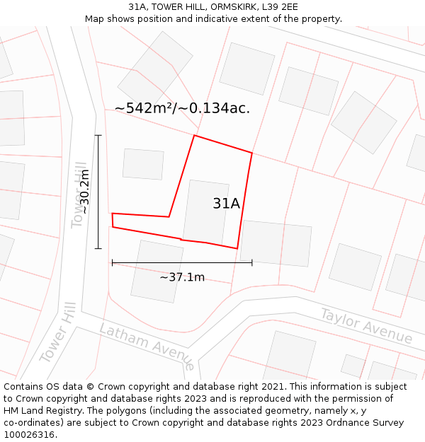 31A, TOWER HILL, ORMSKIRK, L39 2EE: Plot and title map