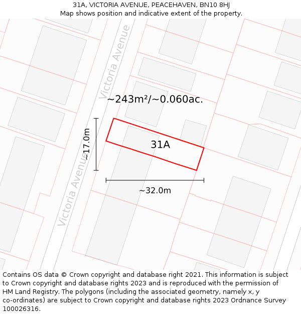 31A, VICTORIA AVENUE, PEACEHAVEN, BN10 8HJ: Plot and title map