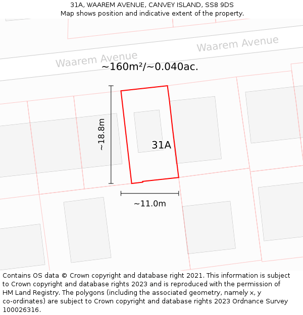 31A, WAAREM AVENUE, CANVEY ISLAND, SS8 9DS: Plot and title map