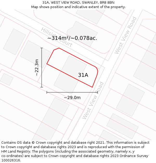 31A, WEST VIEW ROAD, SWANLEY, BR8 8BN: Plot and title map