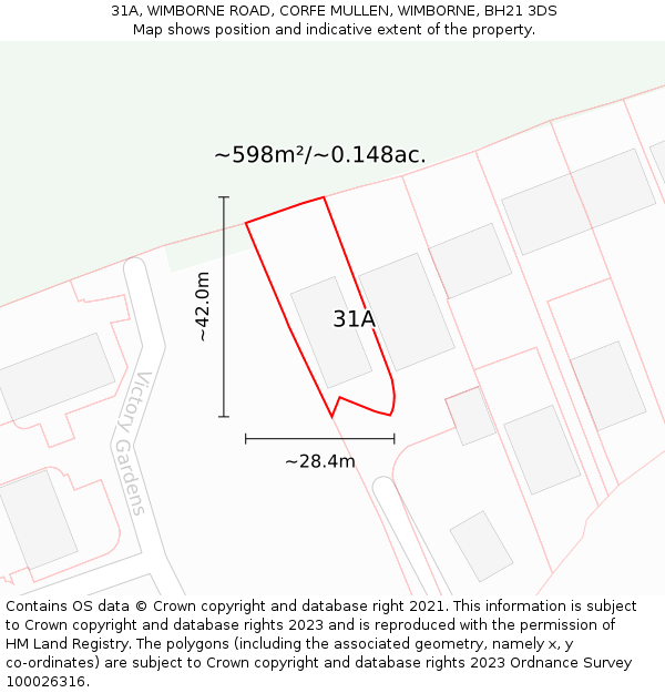 31A, WIMBORNE ROAD, CORFE MULLEN, WIMBORNE, BH21 3DS: Plot and title map