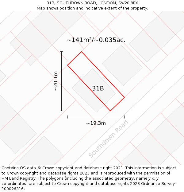 31B, SOUTHDOWN ROAD, LONDON, SW20 8PX: Plot and title map