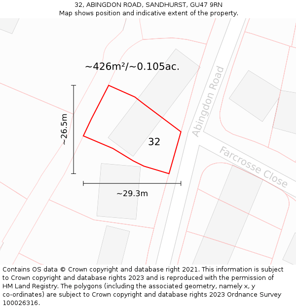 32, ABINGDON ROAD, SANDHURST, GU47 9RN: Plot and title map