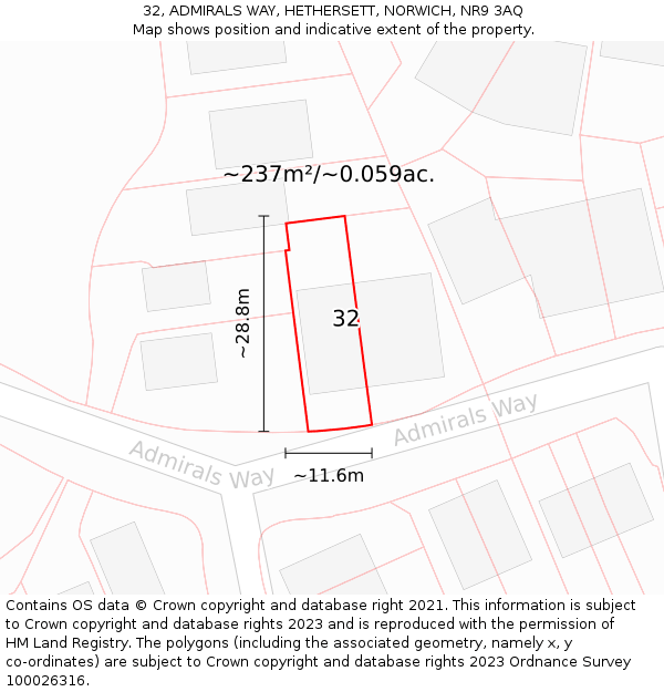 32, ADMIRALS WAY, HETHERSETT, NORWICH, NR9 3AQ: Plot and title map