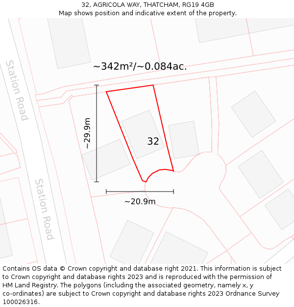 32, AGRICOLA WAY, THATCHAM, RG19 4GB: Plot and title map