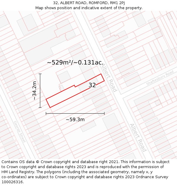 32, ALBERT ROAD, ROMFORD, RM1 2PJ: Plot and title map