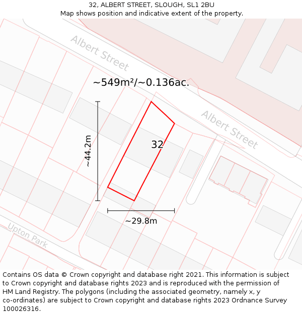 32, ALBERT STREET, SLOUGH, SL1 2BU: Plot and title map