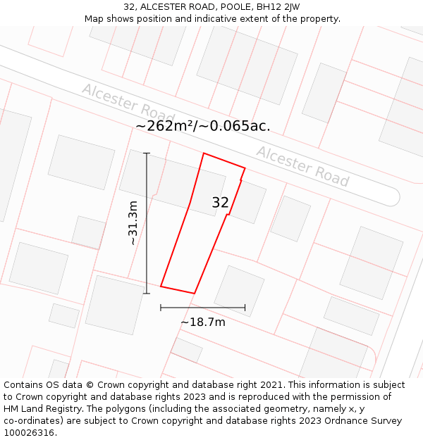 32, ALCESTER ROAD, POOLE, BH12 2JW: Plot and title map