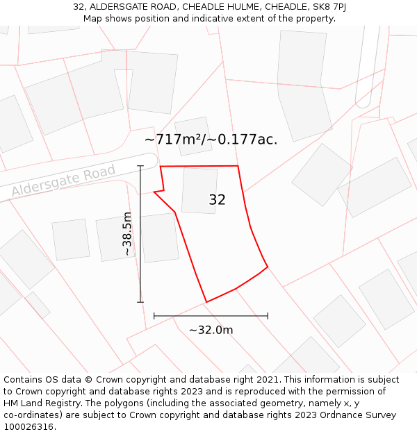 32, ALDERSGATE ROAD, CHEADLE HULME, CHEADLE, SK8 7PJ: Plot and title map