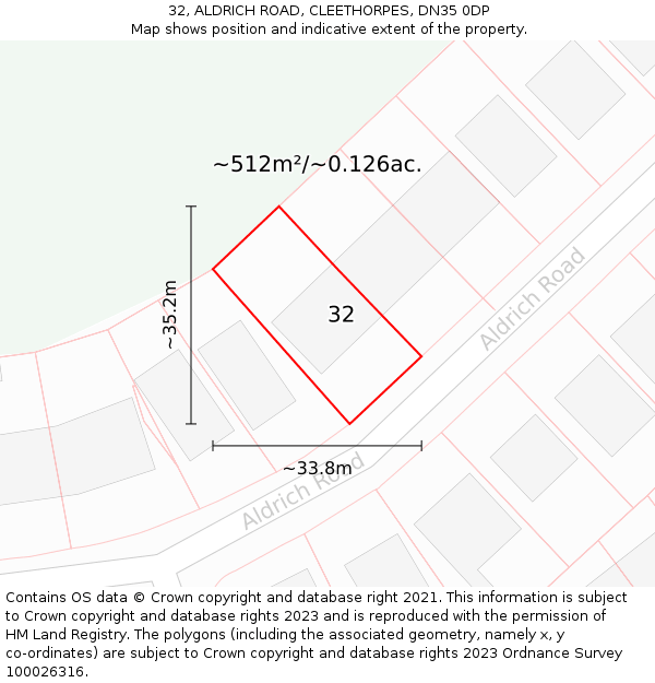 32, ALDRICH ROAD, CLEETHORPES, DN35 0DP: Plot and title map