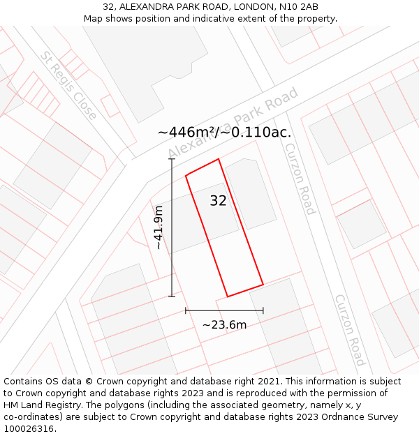 32, ALEXANDRA PARK ROAD, LONDON, N10 2AB: Plot and title map