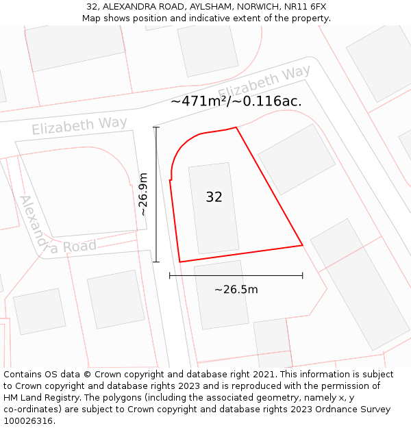 32, ALEXANDRA ROAD, AYLSHAM, NORWICH, NR11 6FX: Plot and title map