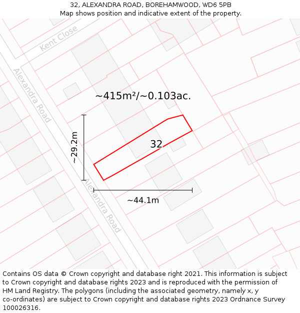 32, ALEXANDRA ROAD, BOREHAMWOOD, WD6 5PB: Plot and title map