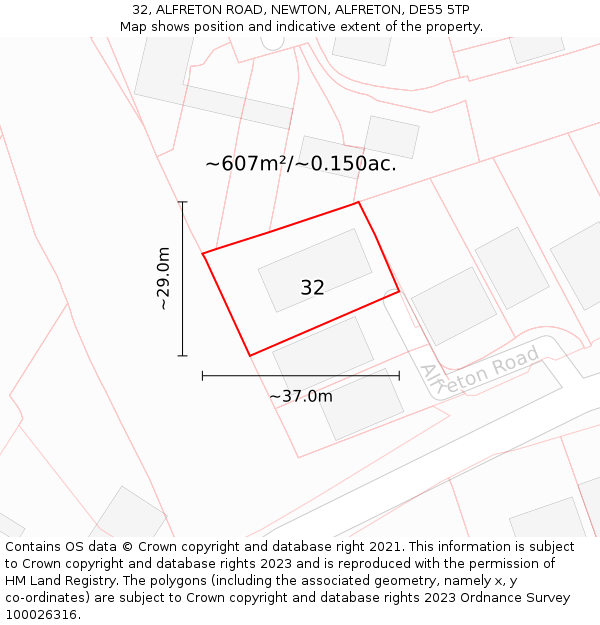 32, ALFRETON ROAD, NEWTON, ALFRETON, DE55 5TP: Plot and title map