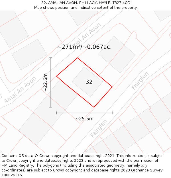 32, AMAL AN AVON, PHILLACK, HAYLE, TR27 4QD: Plot and title map