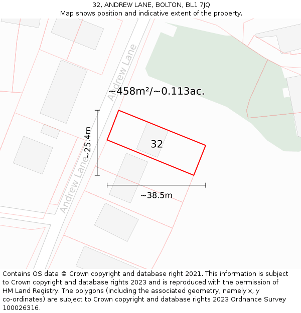 32, ANDREW LANE, BOLTON, BL1 7JQ: Plot and title map