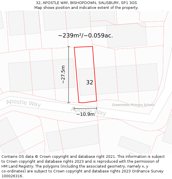 32, APOSTLE WAY, BISHOPDOWN, SALISBURY, SP1 3GS: Plot and title map