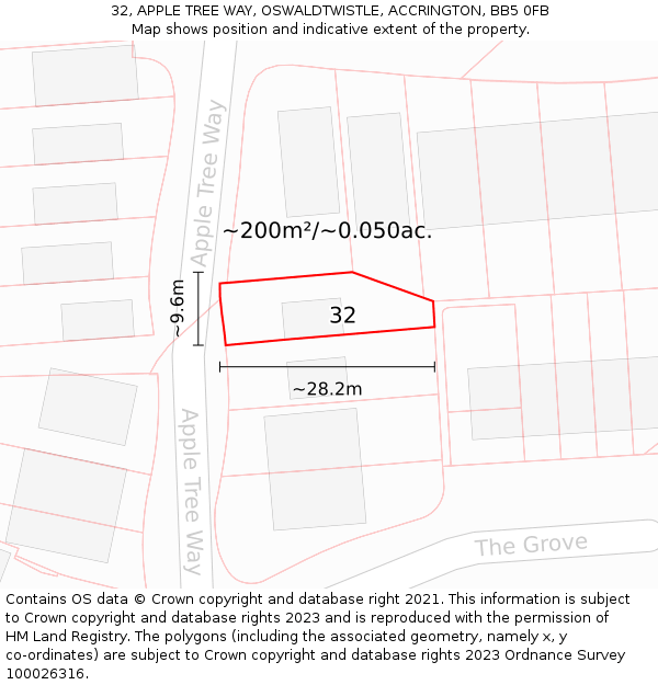 32, APPLE TREE WAY, OSWALDTWISTLE, ACCRINGTON, BB5 0FB: Plot and title map
