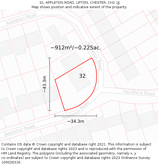 32, APPLETON ROAD, UPTON, CHESTER, CH2 1JJ: Plot and title map