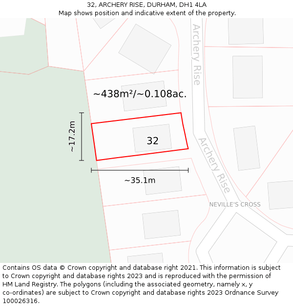 32, ARCHERY RISE, DURHAM, DH1 4LA: Plot and title map