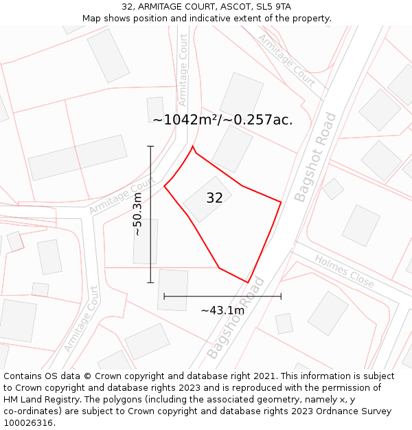 32, ARMITAGE COURT, ASCOT, SL5 9TA: Plot and title map