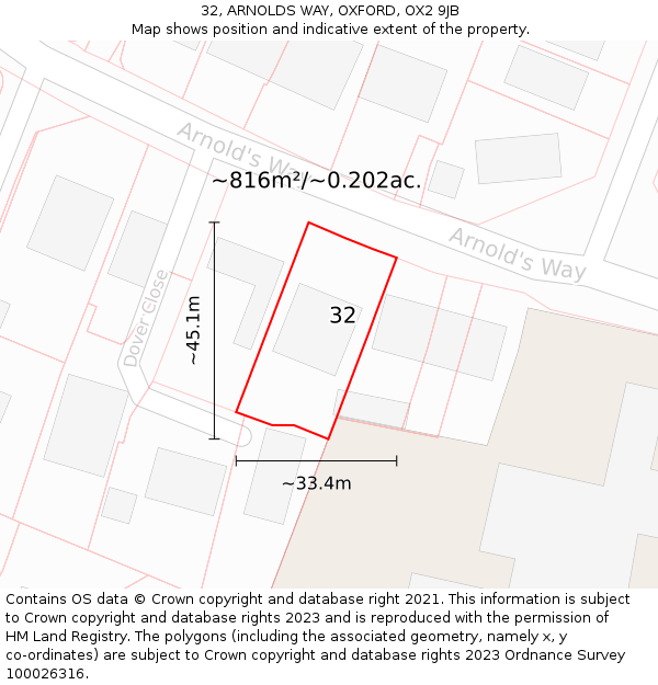 32, ARNOLDS WAY, OXFORD, OX2 9JB: Plot and title map