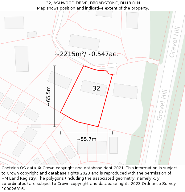 32, ASHWOOD DRIVE, BROADSTONE, BH18 8LN: Plot and title map