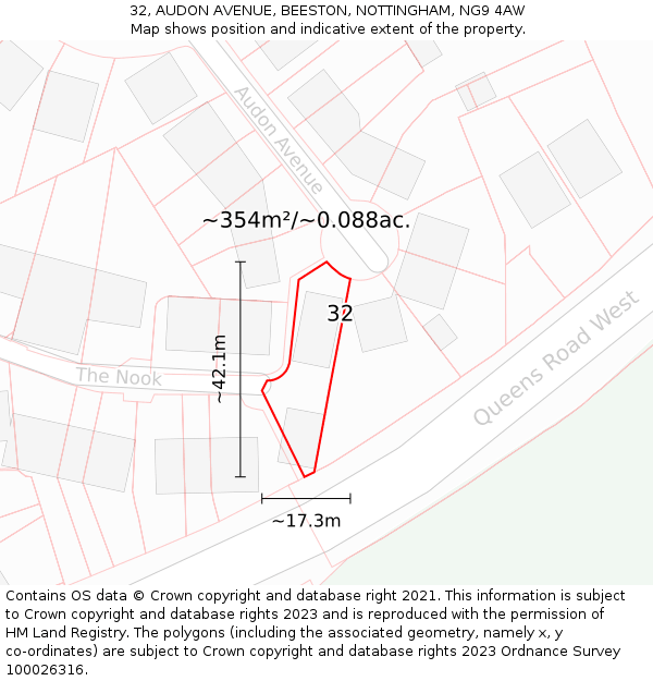 32, AUDON AVENUE, BEESTON, NOTTINGHAM, NG9 4AW: Plot and title map