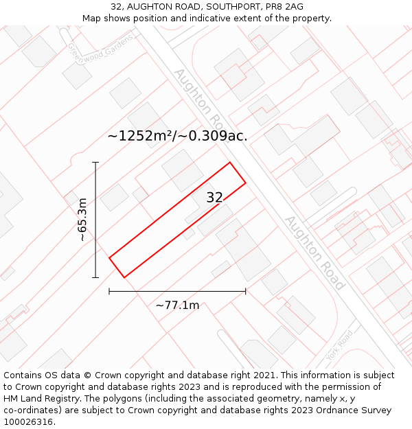 32, AUGHTON ROAD, SOUTHPORT, PR8 2AG: Plot and title map