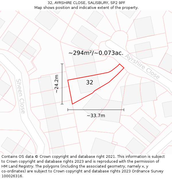 32, AYRSHIRE CLOSE, SALISBURY, SP2 9PF: Plot and title map