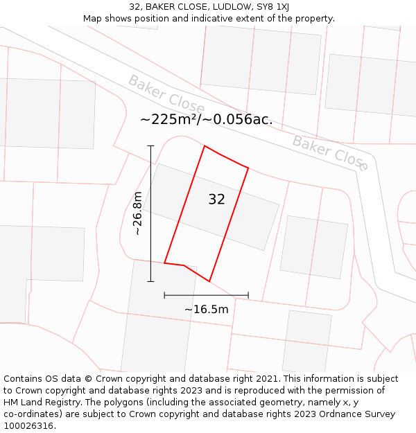 32, BAKER CLOSE, LUDLOW, SY8 1XJ: Plot and title map