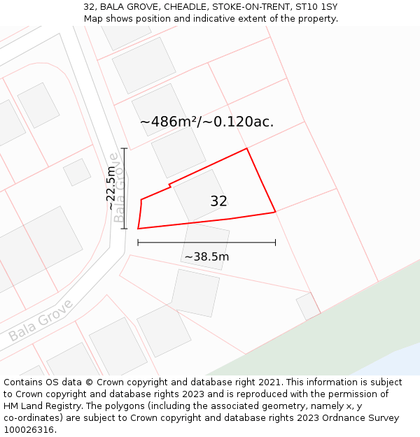 32, BALA GROVE, CHEADLE, STOKE-ON-TRENT, ST10 1SY: Plot and title map