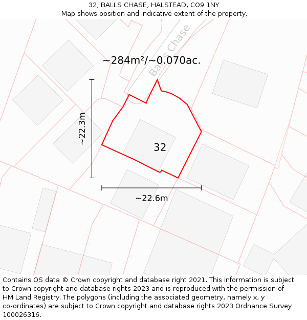 32, BALLS CHASE, HALSTEAD, CO9 1NY: Plot and title map